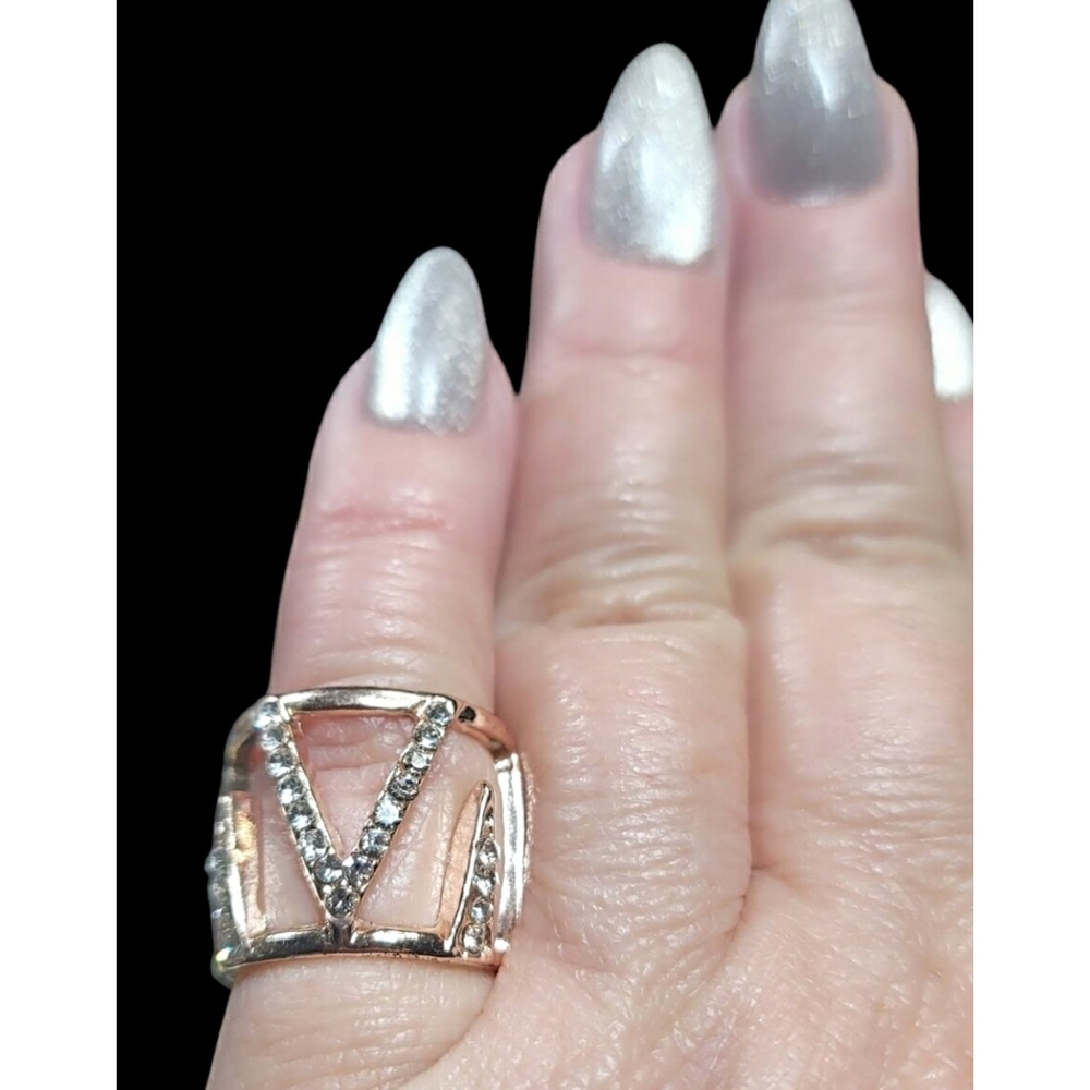 Rosy Gold Tone Fashion Ring with Cubic Zirconias Size 6 - 6.5